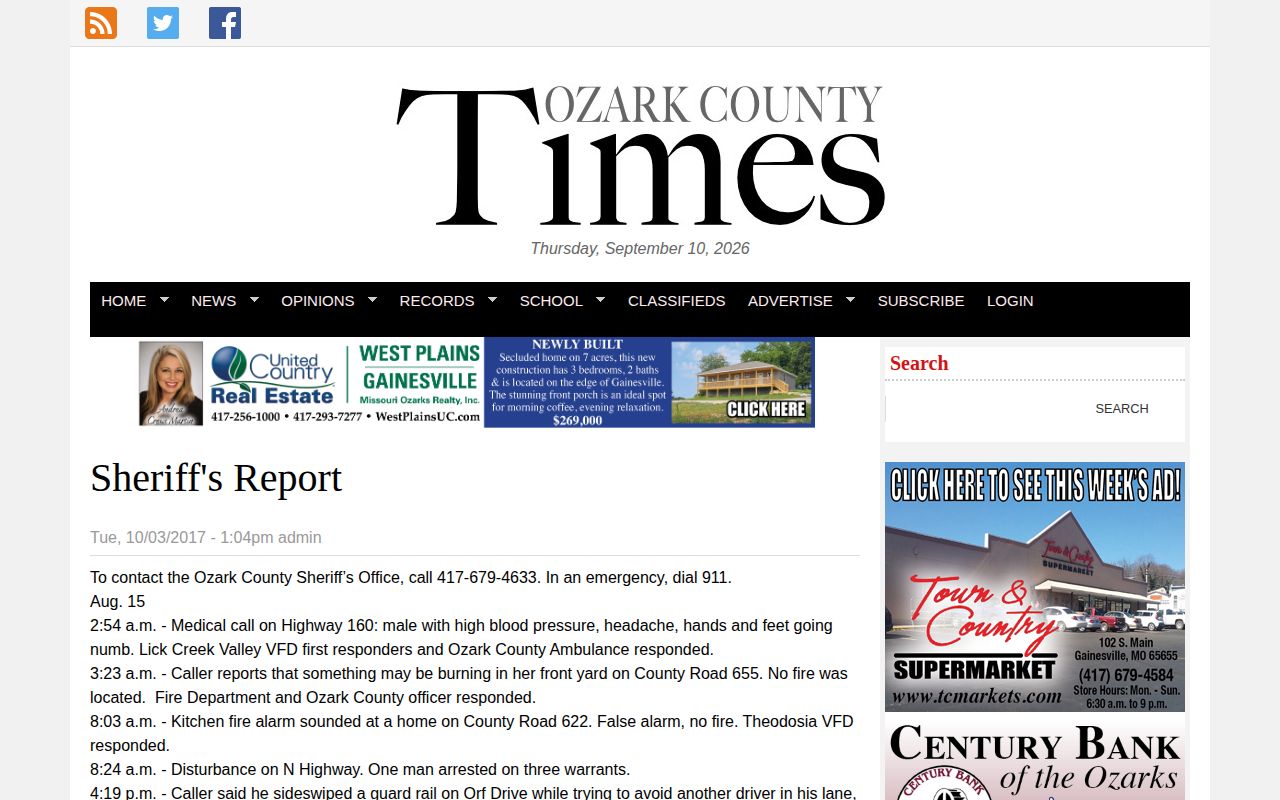 Ozark County Times Sheriff's Report archive