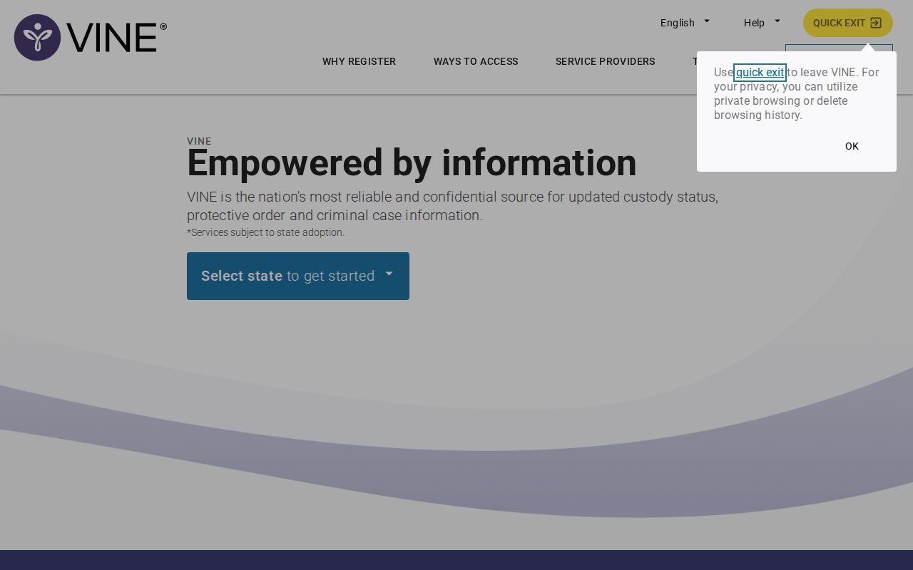 VINELink Ozark County custody check interface
