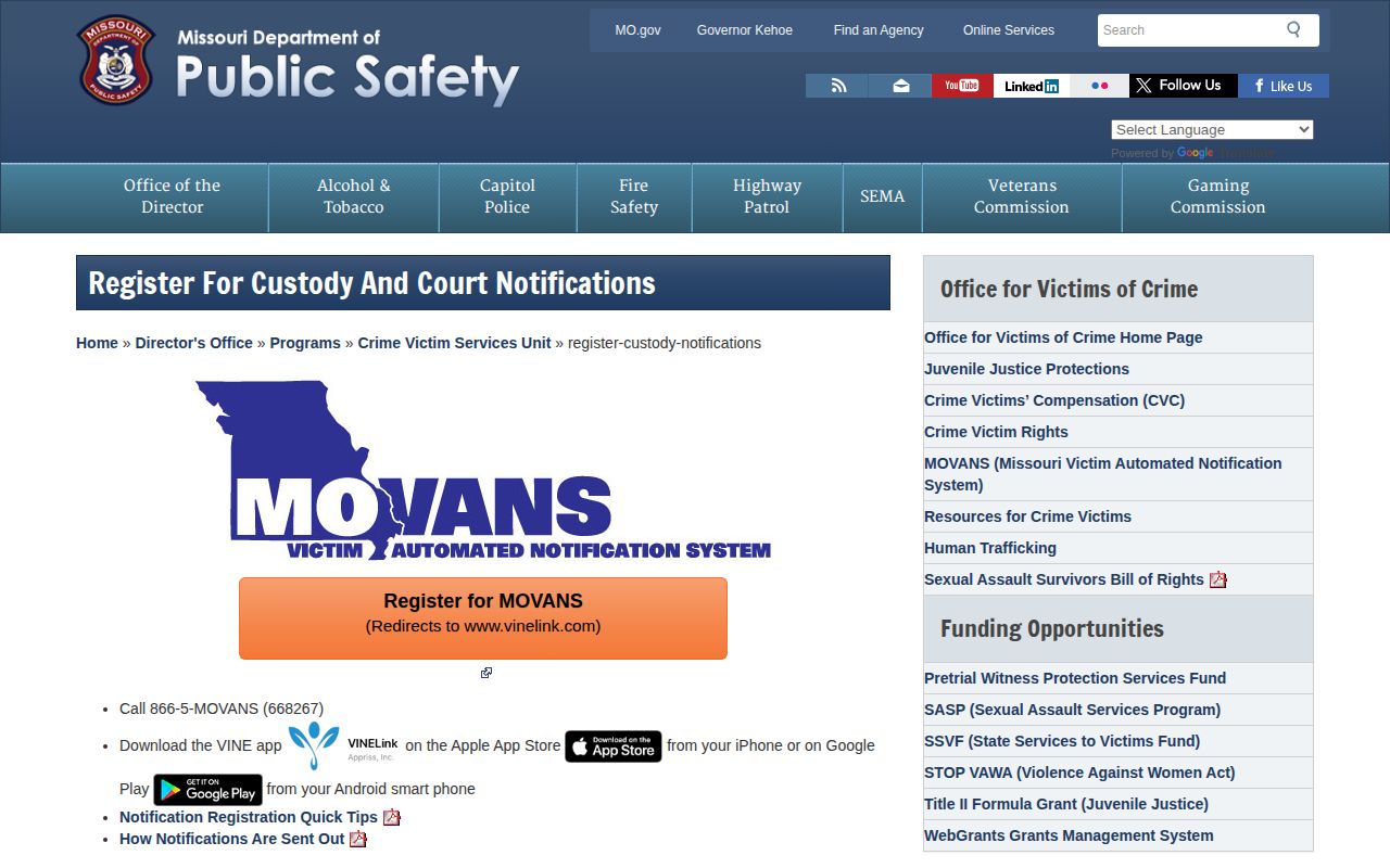 Legacy Missouri MOVANS registration information for Ozark County